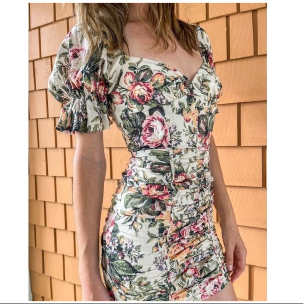Olivaceous “life in bloom” mini dress